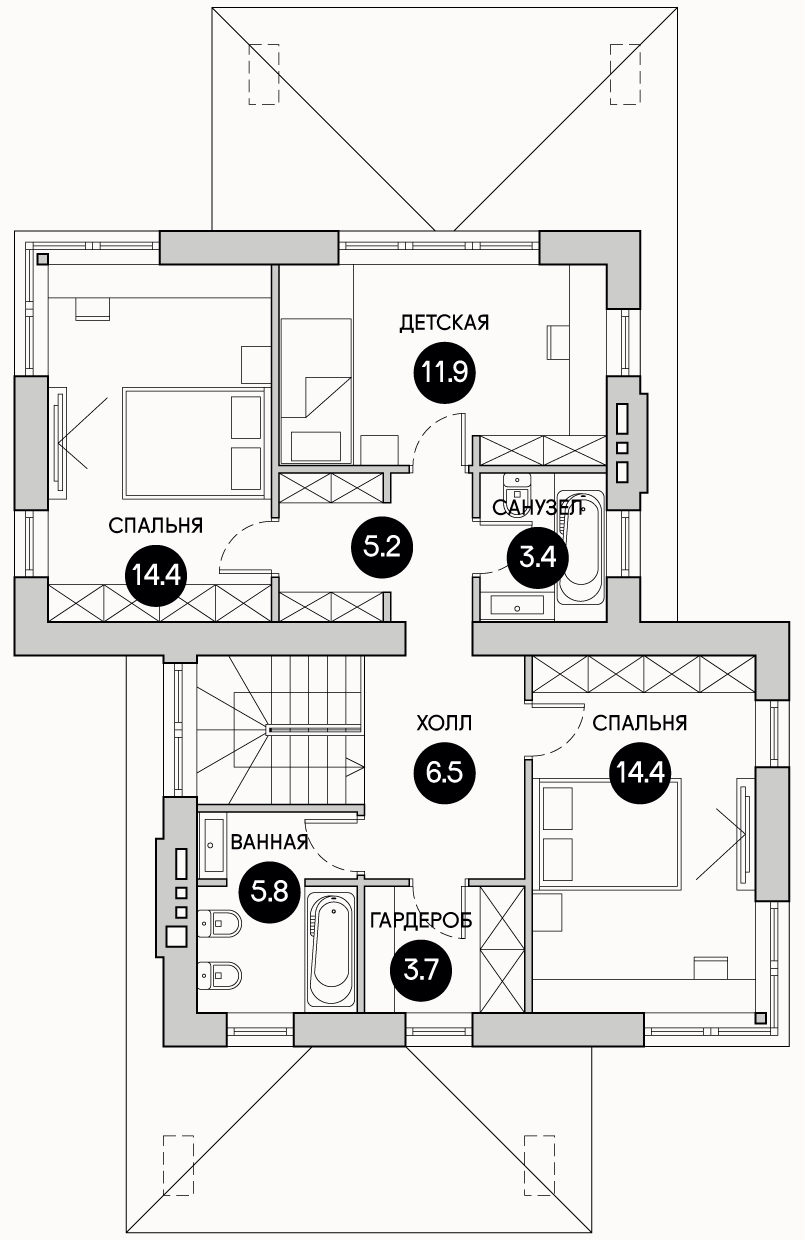 Планирока 2-го этажа в проекте Компактный современный дом DK-136