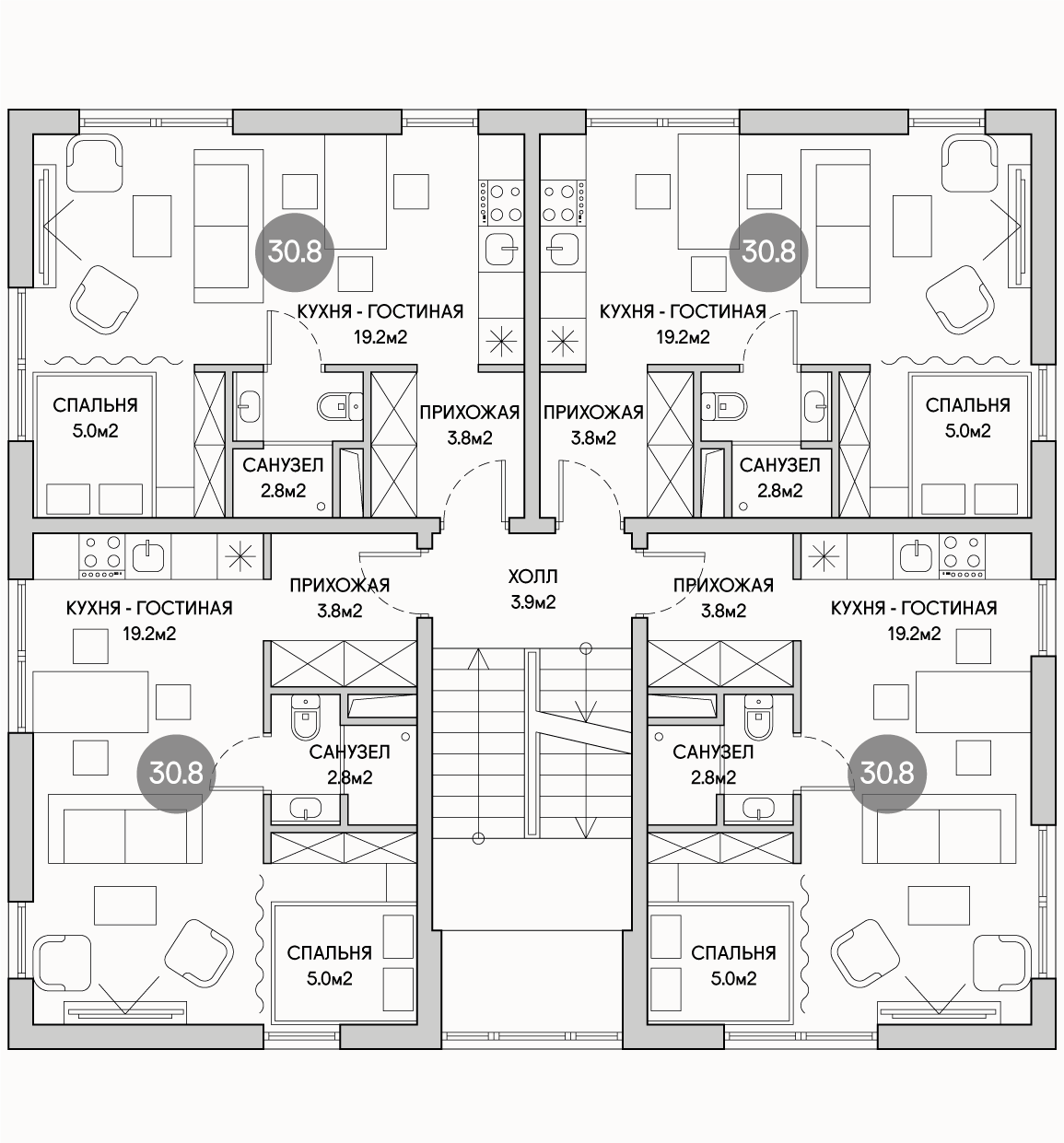 Планирока 3-го этажа в проекте Многоквартирный дом с эксплуатируемой кровлей MK-515
