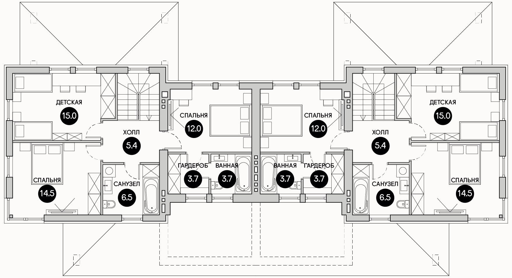 Планирока 2-го этажа в проекте Двухэтажный таунхаус с гаражом TD-139